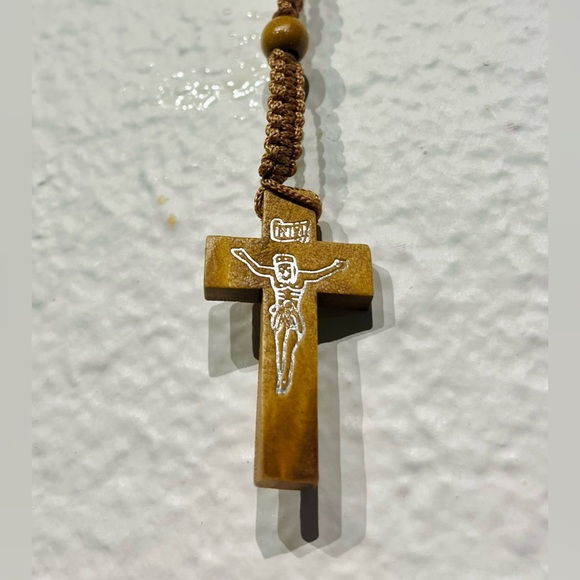 Wooden Carved Rosary Pendant Necklace - Picture 2 of 4